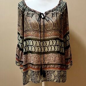 Blu Pepper Paisley Print Boho Sheer Blouse Size Large